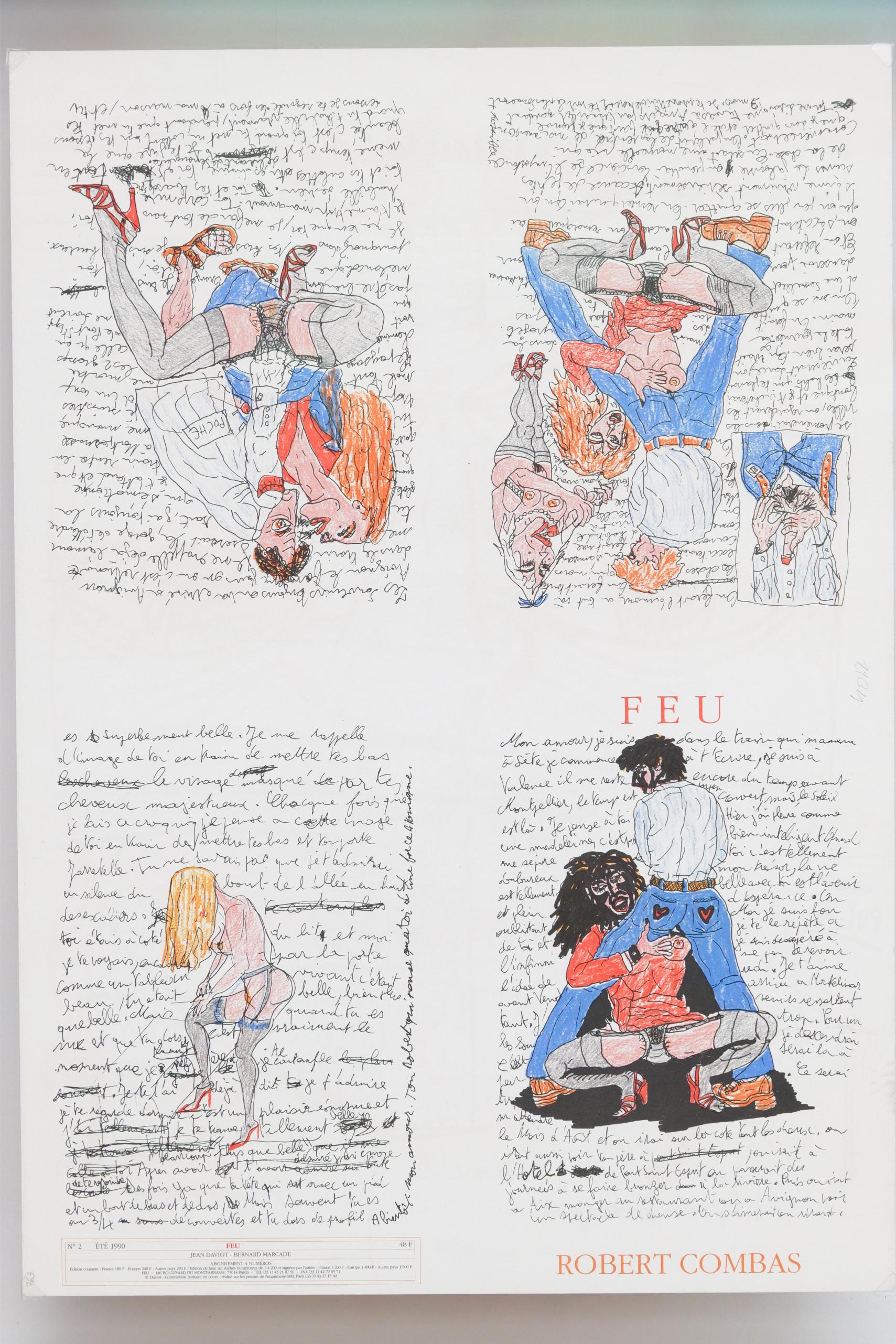 COMBAS Robert - Lithographie originale double face « Portrait Feu"