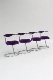 Set de 4 chaises Cobra par Giotto Stoppino, velours violet