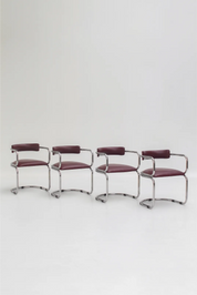 Ensemble de 4 chaises Zougoises Victoria en cuir bordeaux