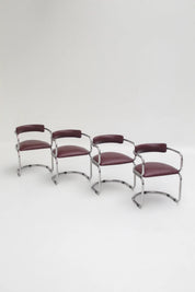 Ensemble de 4 chaises Zougoises Victoria en cuir bordeaux