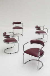 Ensemble de 4 chaises Zougoises Victoria en cuir bordeaux