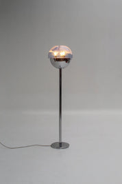 Lampadaire chromé en verre de Murano bleu