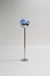 Lampadaire chromé en verre de Murano bleu