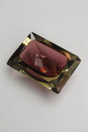 Cendrier "Murano Diamant" en verre sommerso bicolore Bordeaux et Jaune