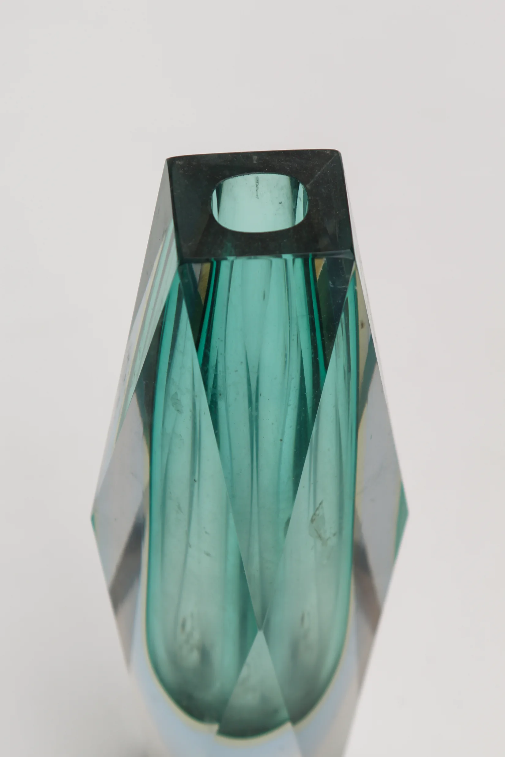 Soliflore "Murano Diamant" en verre sommerso turquoise