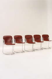 Set de 5 chaises cantilever vintage en cuir bordeaux par Willy Rizzo