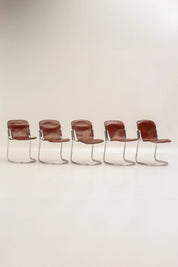 Chaises Willy Rizzo en cuir bordeaux