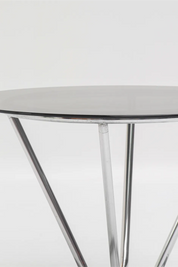 Table à manger chromée avec plateau en verre fumé