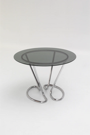 Table à manger chromée avec plateau en verre fumé
