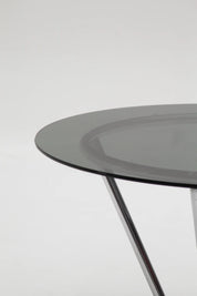 Table à manger chromée avec plateau en verre fumé