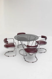 Table à manger chromée avec plateau en verre fumé