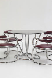 Table à manger chromée avec plateau en verre fumé